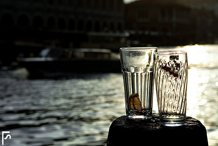 Two glasses along the canal